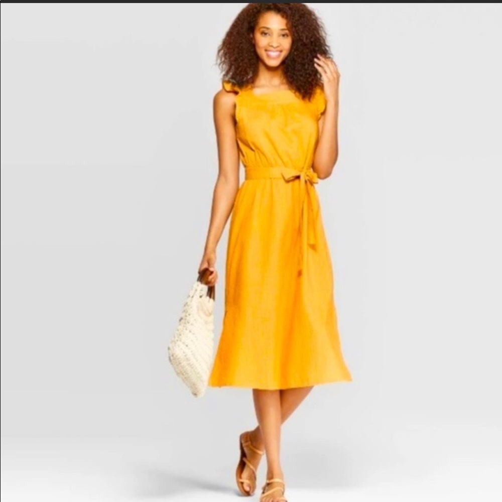 Sleeveless Mustard Yellow Linen Dress